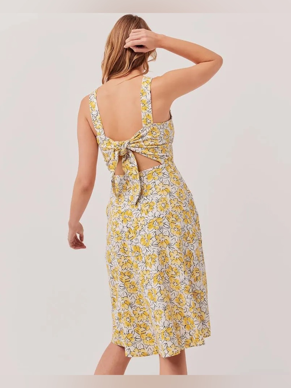 Pact Reverie Jolene Yellow Floral Tie Back Dress Cottagecore Coquette Vacation - Picture 2 of 11